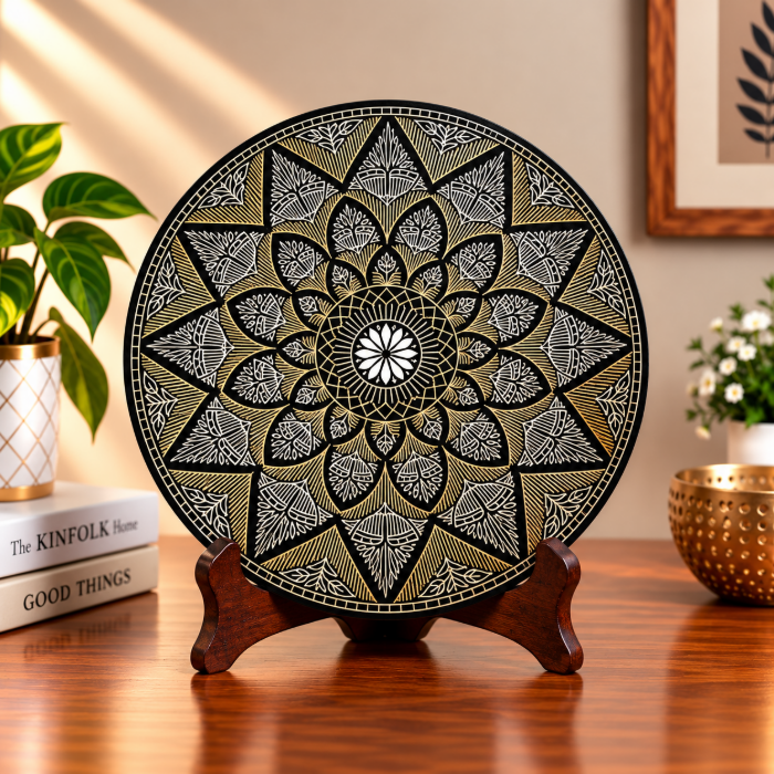 Bidri Decorative Plate – Pure Silver Wire Inlay | 8 Inch thumbnail 2