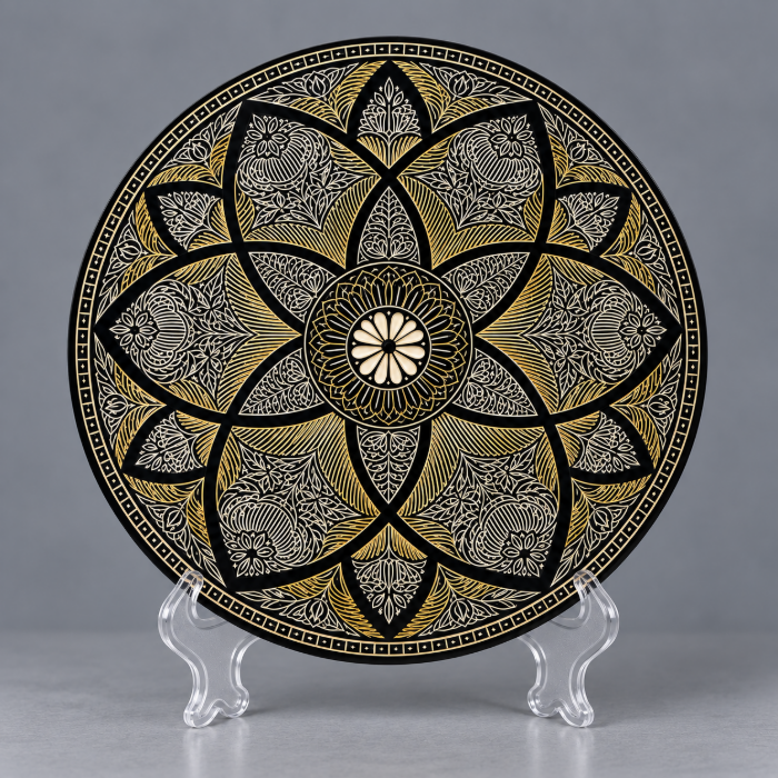 Bidri Decorative Plate – Pure Silver Wire Inlay | 8 Inch