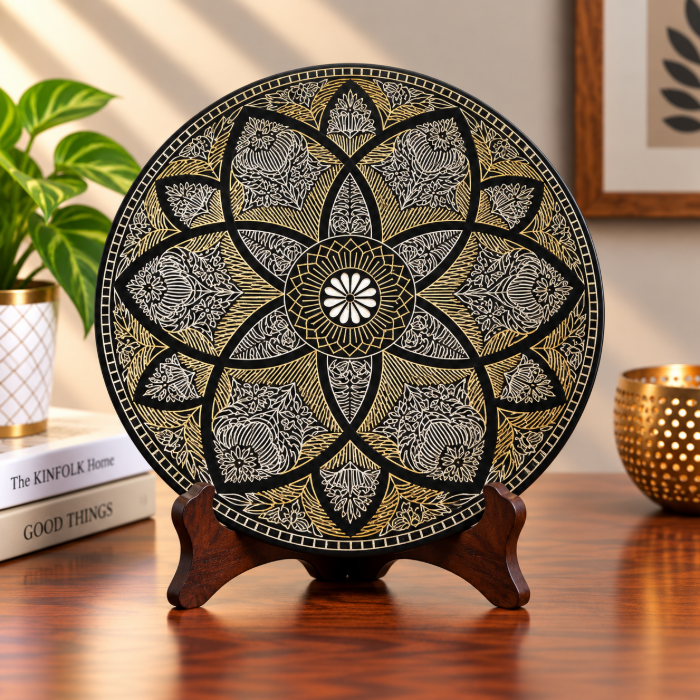 Bidri Decorative Plate – Pure Silver Wire Inlay | 8 Inch thumbnail 2