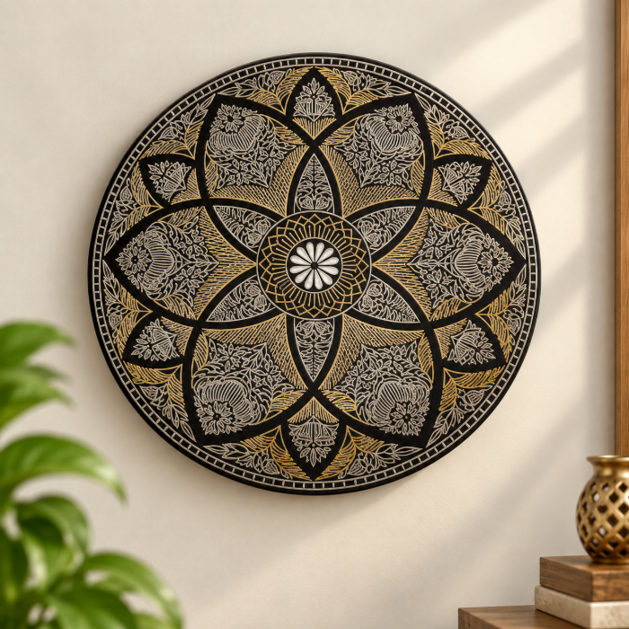 Bidri Decorative Plate – Pure Silver Wire Inlay | 8 Inch thumbnail 3