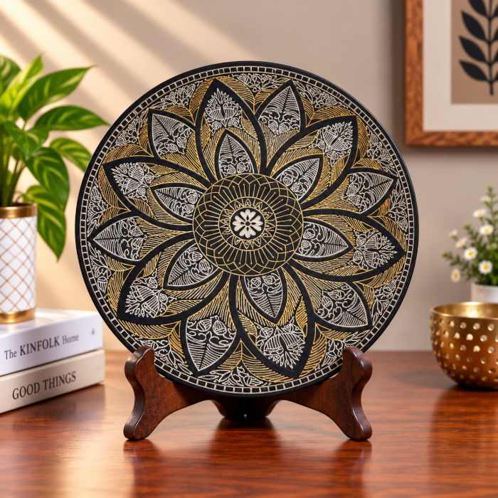 Heritage Bidri Decorative Plate – Pure Silver Wire Inlay | 8 Inch thumbnail 2
