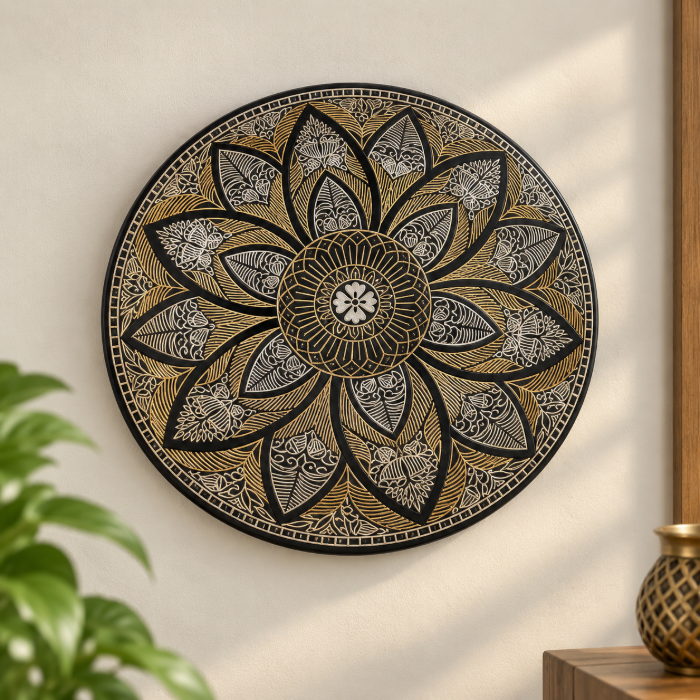 Heritage Bidri Decorative Plate – Pure Silver Wire Inlay | 8 Inch thumbnail 3