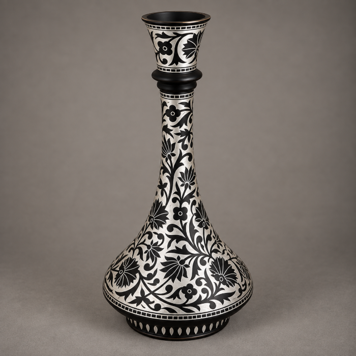 Bidri Mahtabi Flower Vase 896 – Handcrafted Pure Silver Wire Inlay Décor