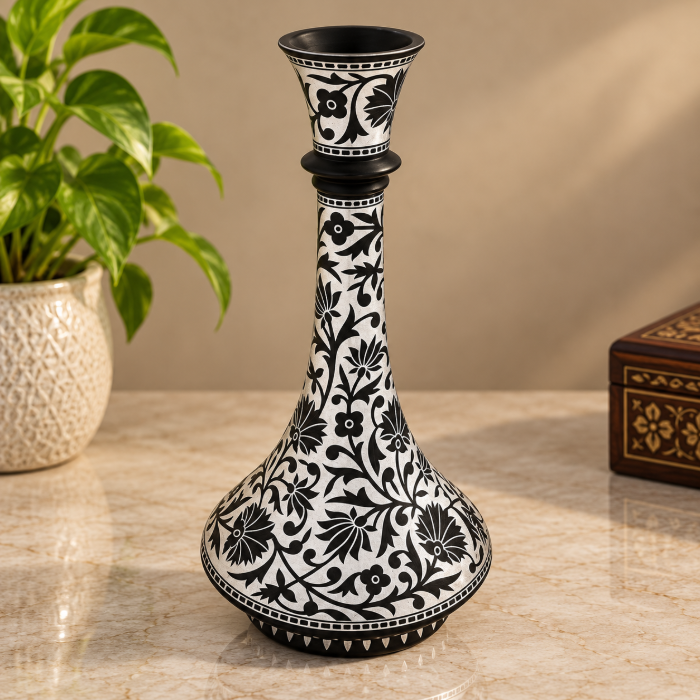 Bidri Mahtabi Flower Vase 896 – Handcrafted Pure Silver Wire Inlay Décor thumbnail 3