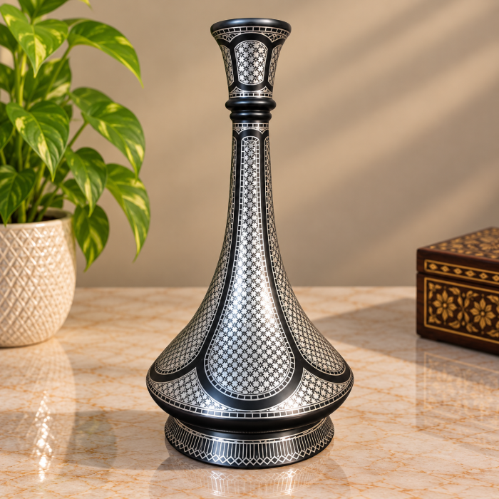 Handcrafted Bidri Flowerpot – 10 Inch Star Design with Pure Silver Inlay thumbnail 3