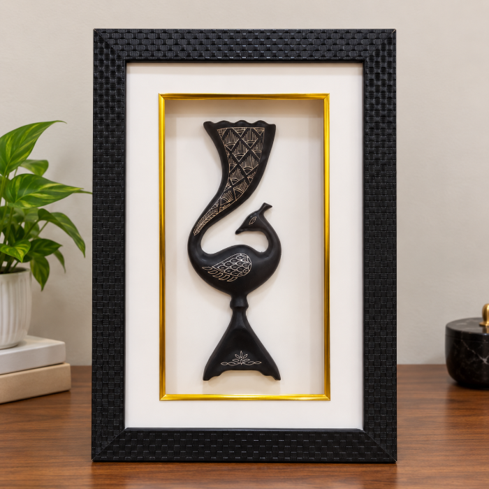 Handcrafted Bidri Peacock Vase Wall Hanging Frame with Pure Silver Wirework – 12 Inch thumbnail 3