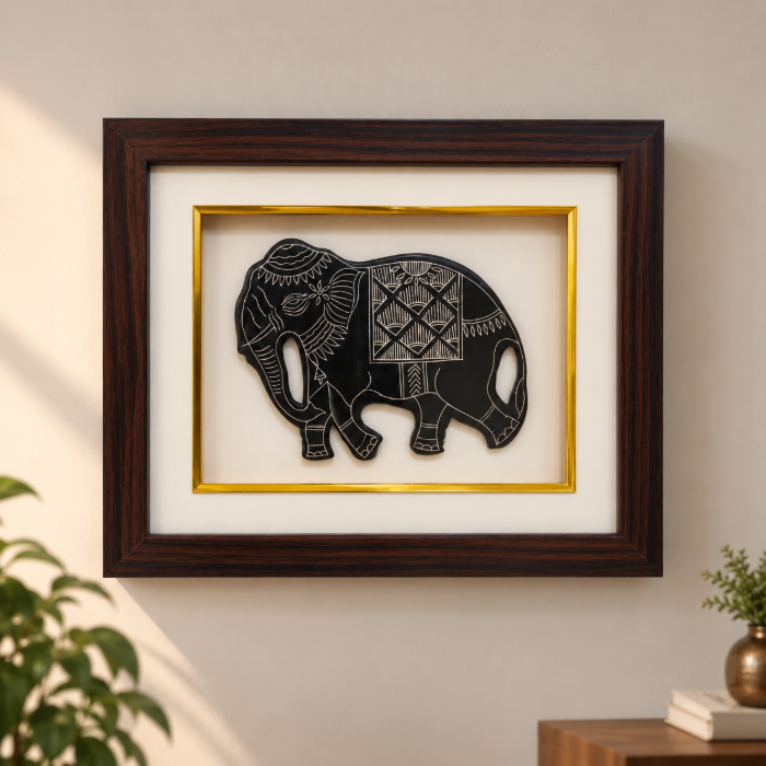 Elephant Silver Inlay Wall Hanging Frame – Traditional Bidri Art thumbnail 2