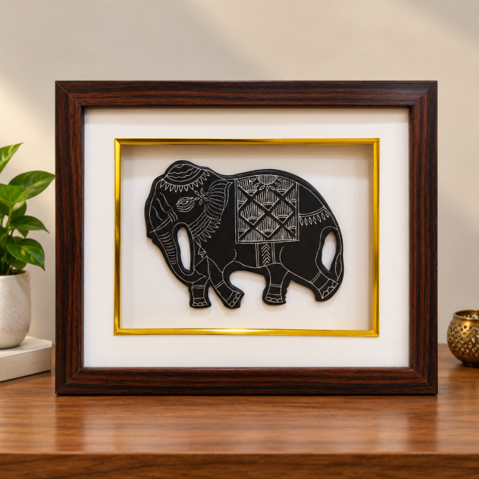Elephant Silver Inlay Wall Hanging Frame – Traditional Bidri Art thumbnail 3