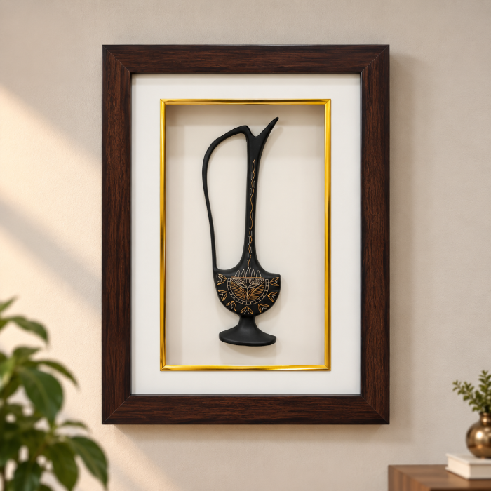 Handcrafted Bidri Qamraqi Jug Wall Hanging Frame with Pure Silver Inlay – 12 Inch thumbnail 2
