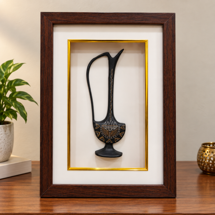 Handcrafted Bidri Qamraqi Jug Wall Hanging Frame with Pure Silver Inlay – 12 Inch thumbnail 3