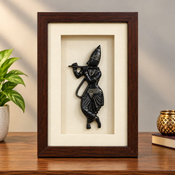 Krishna Silver Inlay Photo Frame – Handcrafted Wall Décor thumbnail 3