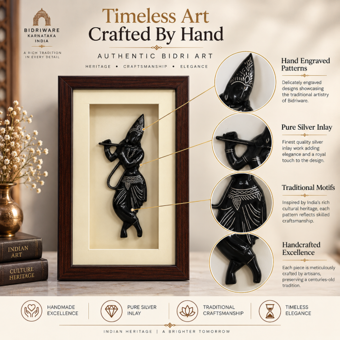 Krishna Silver Inlay Photo Frame – Handcrafted Wall Décor thumbnail 5