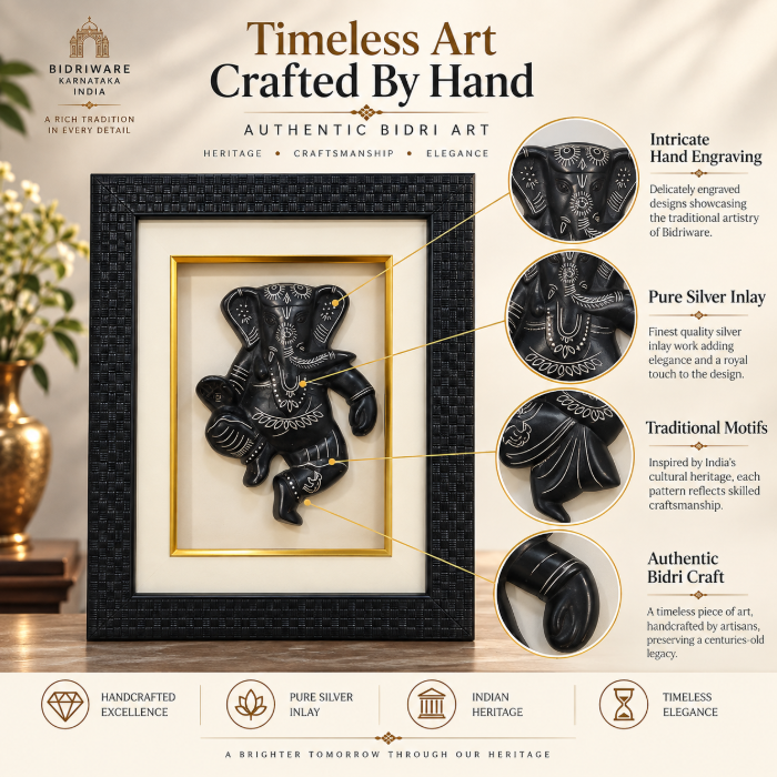 Lord Ganesha Silver Inlay Photo Frame – Handcrafted Wall Décor thumbnail 3