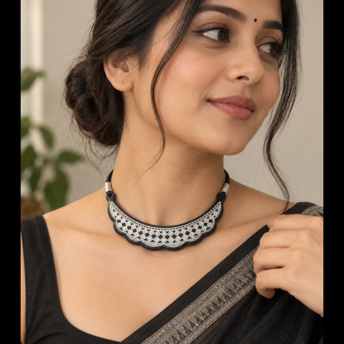 Silver Inlay Choker Necklace – Traditional Handcrafted Jewellery thumbnail 2