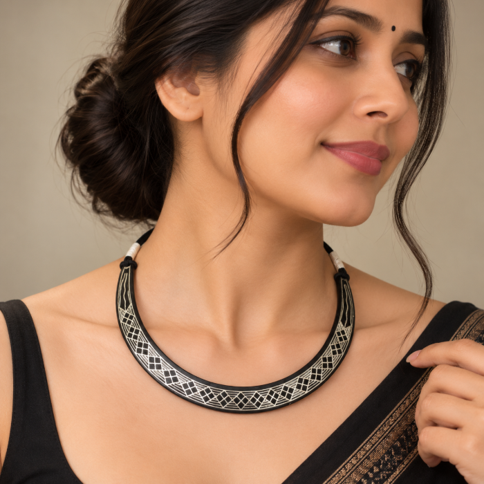 Elegant Silver Inlay Choker – Handcrafted Heritage Jewellery thumbnail 2