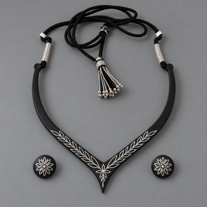 Elegant Silver Inlay Necklace Set – Handcrafted Traditional Jewellery
